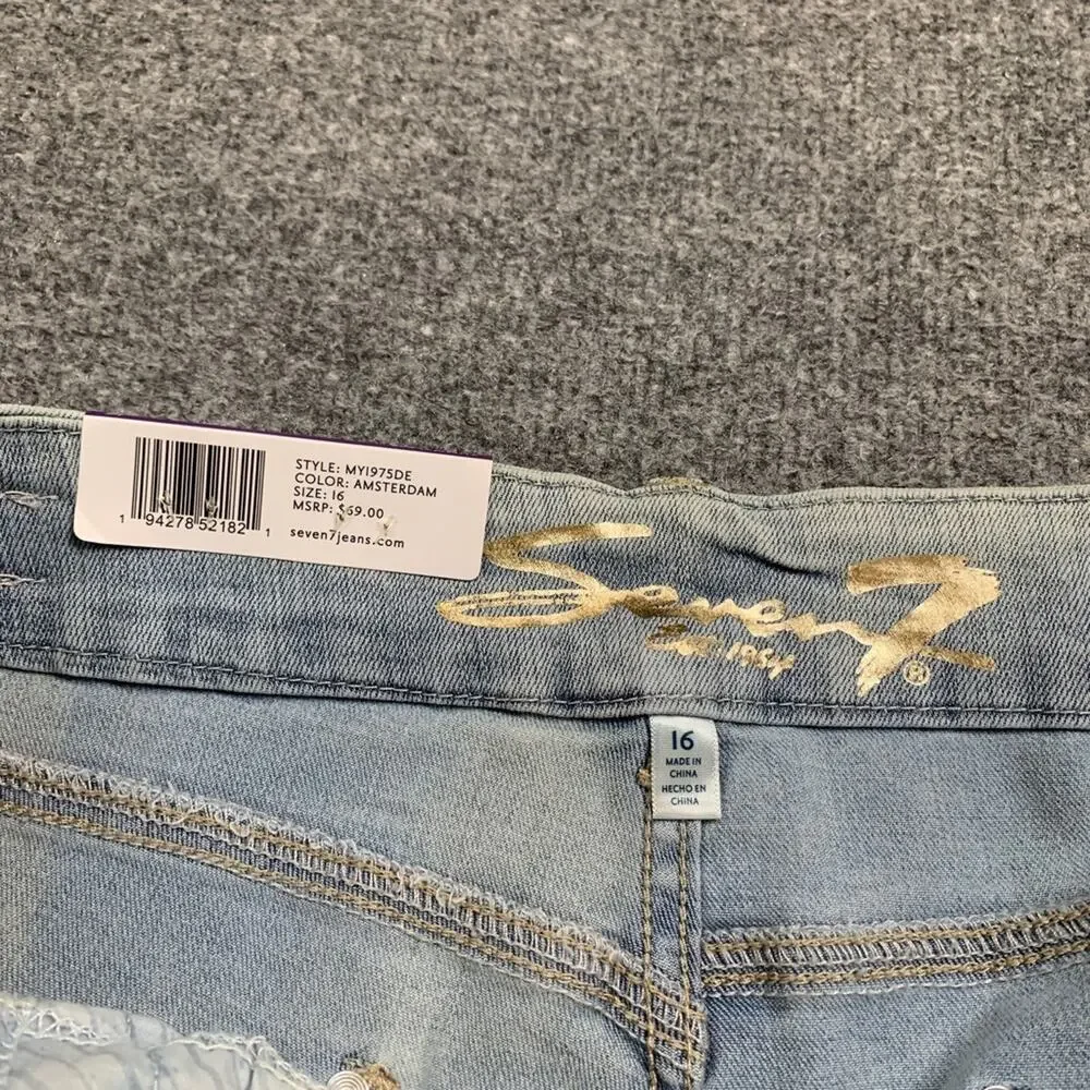 Seven7 Jeans Women 16 Denim Tummyless High Rise Skinny Slimming Distressed *READ